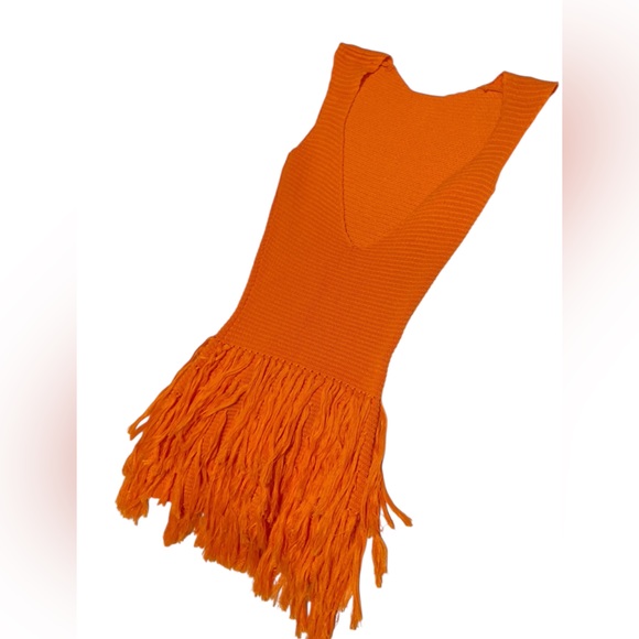 MUSERA Tassel Hem Crochet Knit Mini Sweater Dress in orange size XS - Picture 6 of 15